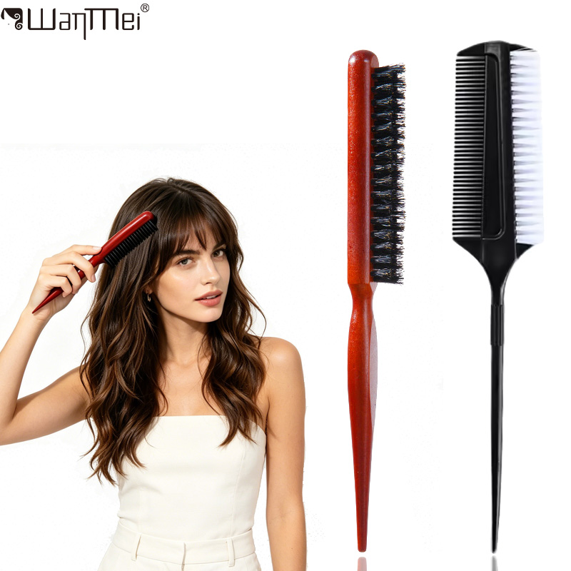 Brush Bristle Set - ชุดแปรงจัดแต่งทรงผมระดับมืออาชีพ 2 ชิ้น แปรงขนหมูป่าสำหรับยีผม หวีจัดแต่งทรงผมสองด้าน หวีสำหรับแก้ผมพันกัน